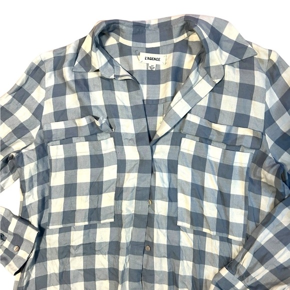 L’AGENCE Plaid Button Down shirt dress Long Sleeve Knee Length Size Small Gray - Picture 5 of 11